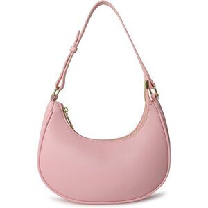 Women Light Pink Retro Classic Clutch Shoulder Tote Hand Bag With Zipper Closure